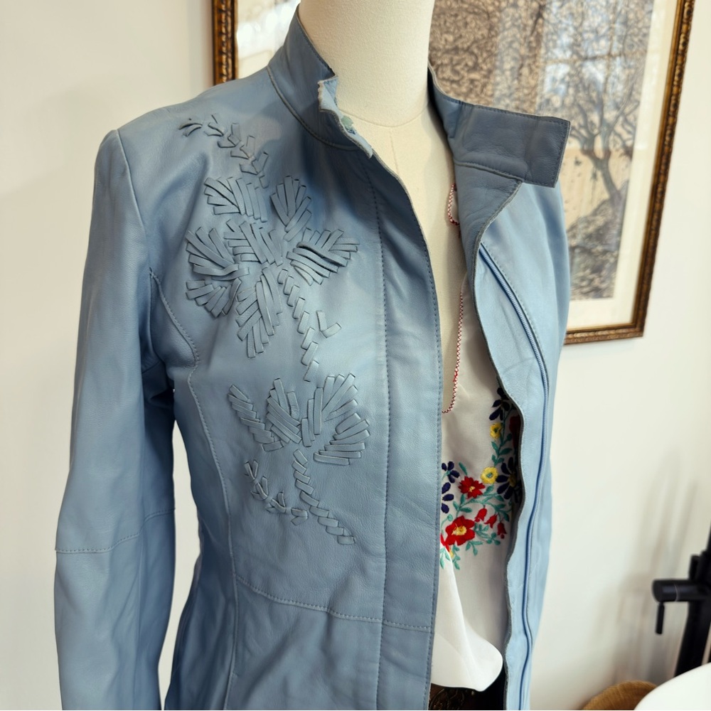✨ FREE PEOPLE vintage y2k baby blue leather jacket - Picture 2 of 8